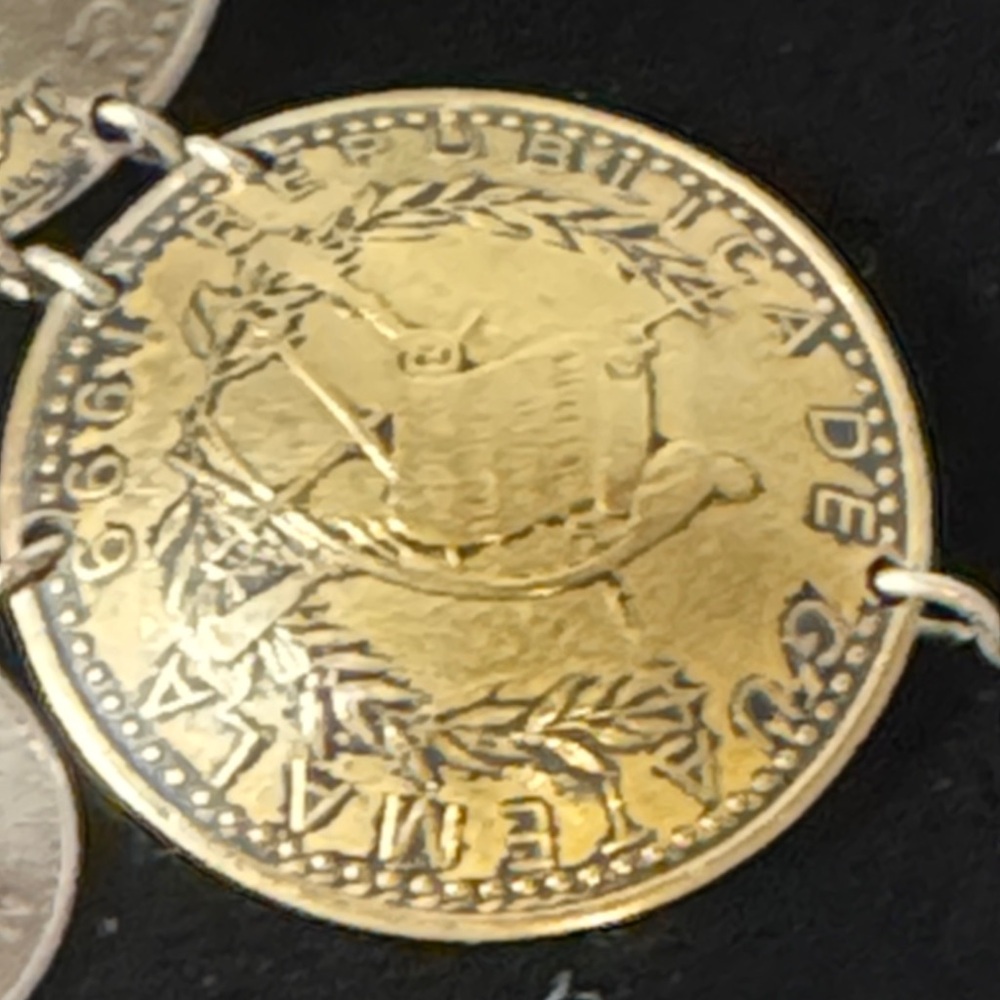 VINTAGE Republic of Guatemala Handcrafted Silver Gold Coin Necklace 90s Eclectic - Picture 13 of 14